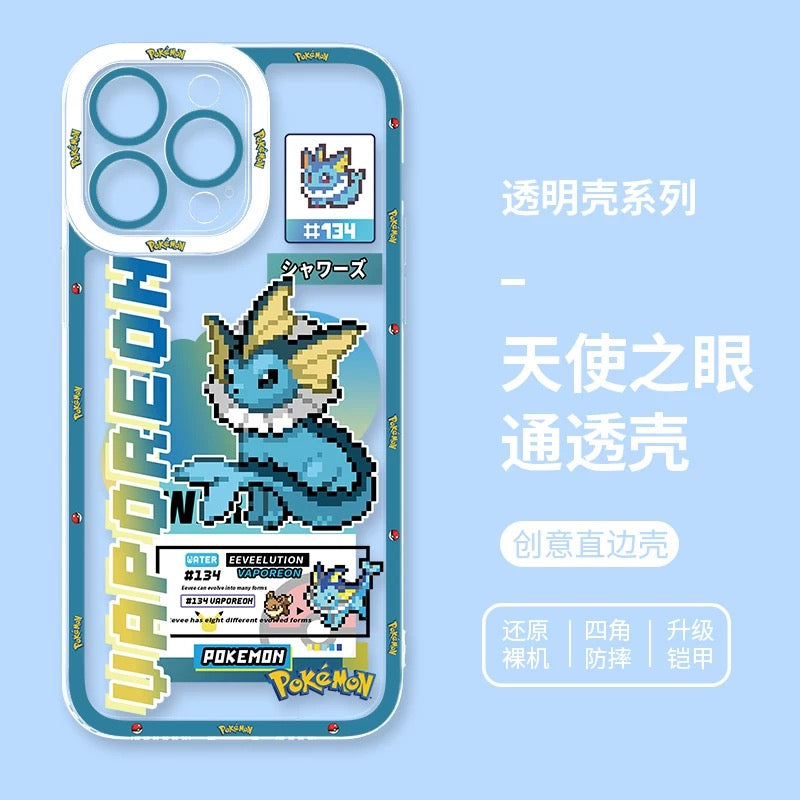 Japan Cartoon Pokemon Game Pixel Evolution Evolve Version | Eevee Vaporeon Jolteon Flareon Espeon Umbreon Leafeon Glaceon Sylveon - iPhone Case PLUS SE2 XS XR X 11 12 13 14 15 16 16e 17 17e Pro Promax 12mini 13mini