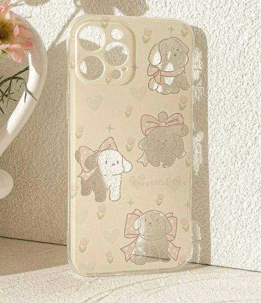Lovely Puppy with Yellow Tulip iPhone case Kawaii Lovely Cute Lolita iPhone 6 7 8 PLUS SE2 XS XR X 11 12 13 14 15 Pro Promax 12mini 13mini KawaiiGiftLand