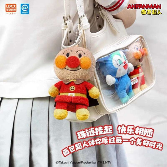 Japan Cartoon Anpanman Sitting Plush Doll Keychain | Anpanman Uncle Jam Baikinma Dokin-chan - Kawaii Mini Plush Doll Keychain
