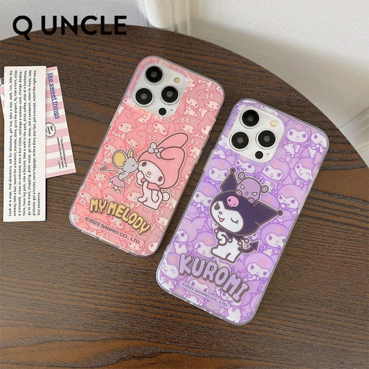 Japanese Cartoon Sanrio Full Screen Laser | Hello Kitty My Melody Kuromi Hangyodon - iPhone Case 13 14 15 Pro Promax KawaiiGiftLand