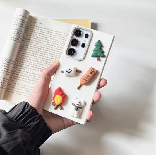 Cute Animal 3D Camping Theme | Cotton with White Bear Beige Macha Coffee Brown - Phone Case Samsung Galaxy S24 S23 S22 Plus Ultra KawaiiGiftLand