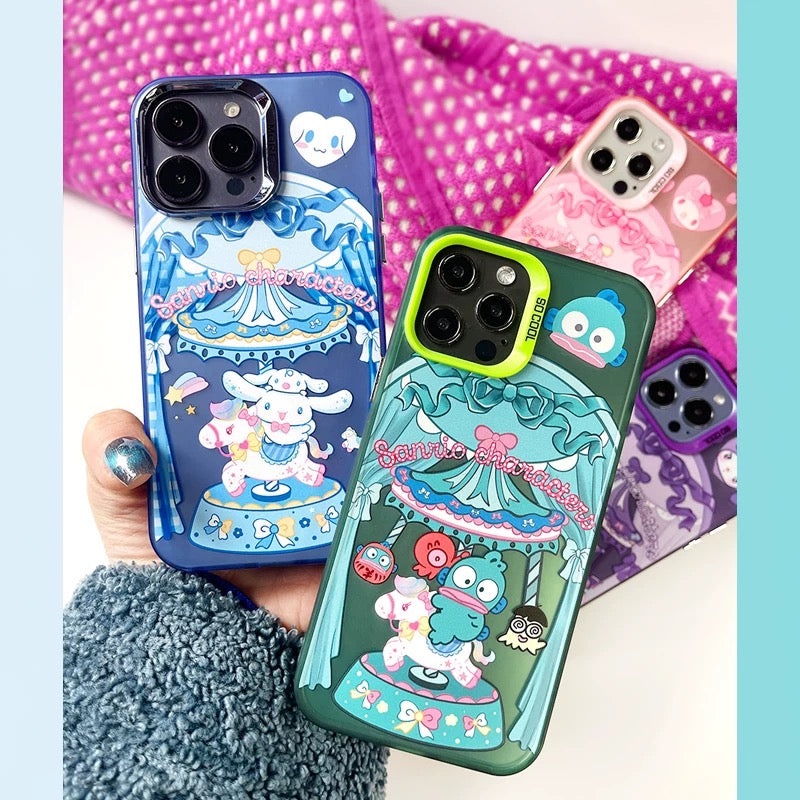 Japanese Cartoon Sanrio Merry Go Round | Kuromi with Friends Laser Colour Clear - iPhone Case 11 12 13 14 15 16 Pro Promax KawaiiGiftLand