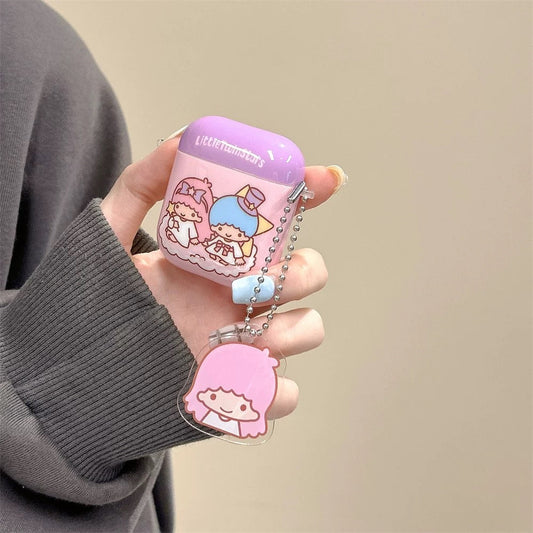 Japanese Cartoon Little Twin Stars Purple Pink with Keychain - AirPods AirPodsPro AirPods3 AirPods4 Case KawaiiGiftLand