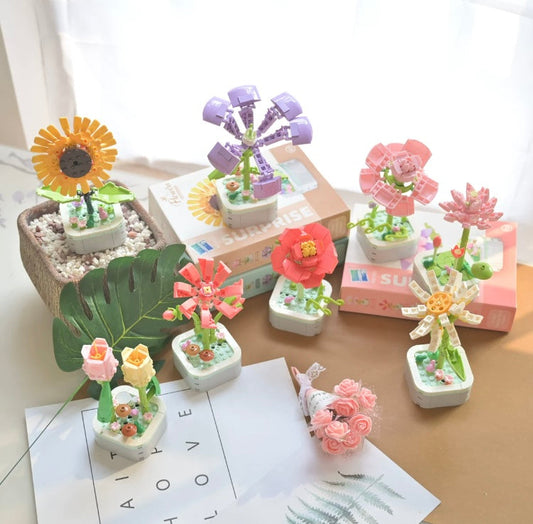 Mini Block Building Flower Series 1 | Daisy Pink Rose Sunflower - Tiny Particle Assembly DIY Handmade Gift KawaiiGiftLand