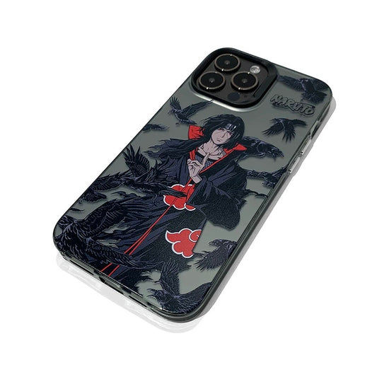 Japanese Anime Naruto Ninja | Laser Grey Itachi with Crow - iPhone Case 7 8 PLUS SE2 XS XR X 11 12 13 14 15 16 Pro Promax 13mini 12mini