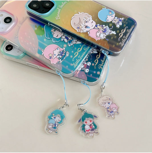 Japanese Cartoon iPhone Case with Strap | Laser Sailor Girl X Little Twin Stars Pochacco - iPhone CasePhone Case 7 8 PLUS SE2 XS XR X 11 12 13 14 15 Pro Promax 12mini 13mini