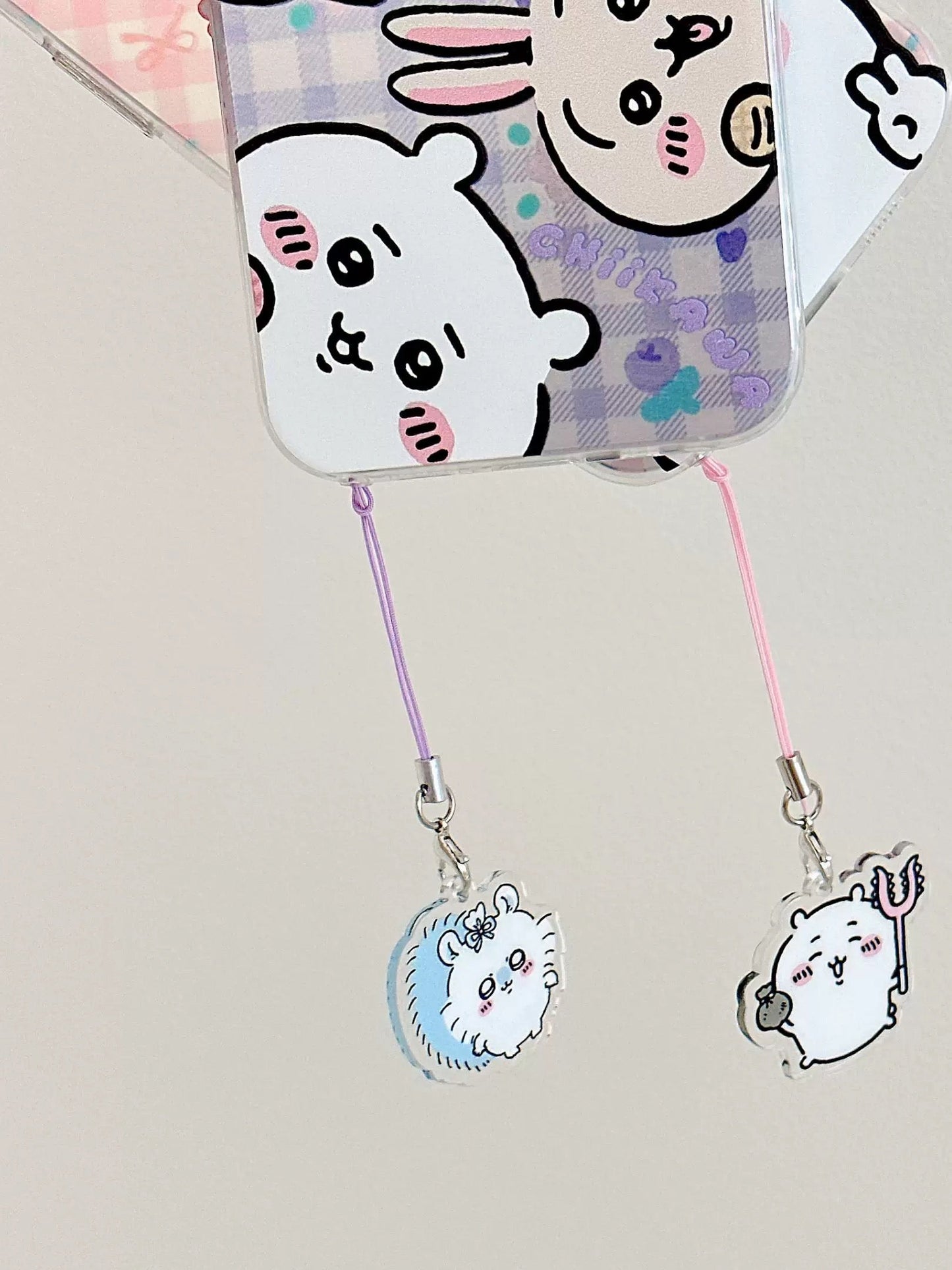 Japanese Cartoon iPhone Case with Strap | Laser Playing Group ChiiKawa Hachiware Usagi Momonga - iPhone CasePhone Case 7 8 PLUS SE2 XS XR X 11 12 13 14 15 Pro Promax 12mini 13mini KawaiiGiftLand