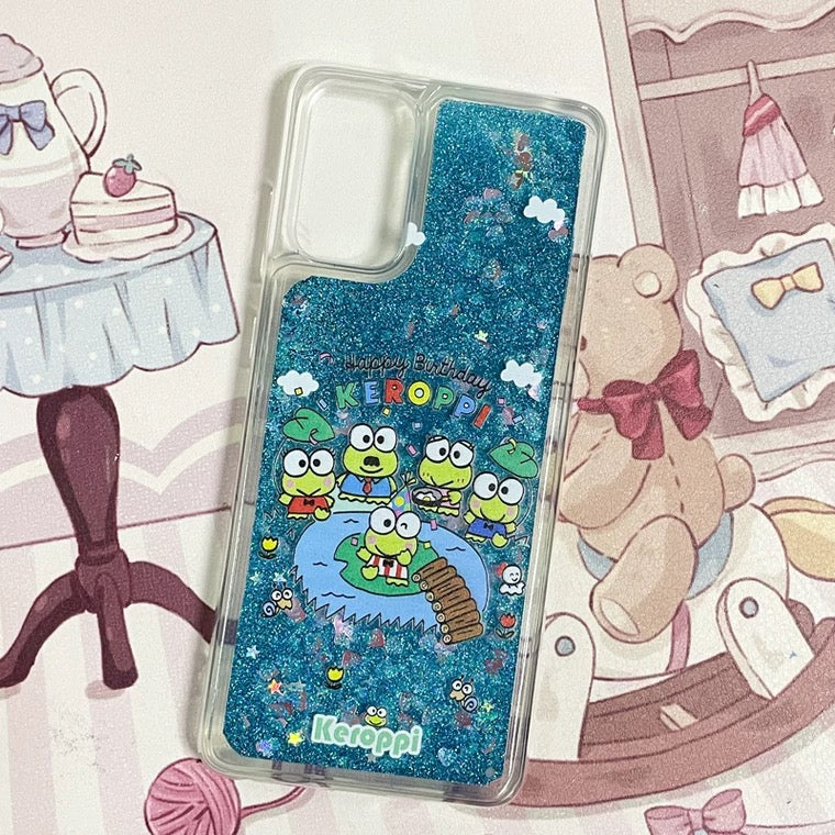 Japanese Cartoon KeroKeroKeroppi Keroppi Happy Birthday Glitter QuickSand iPhone Case 6 7 8 PLUS SE2 XS XR X 11 12 13 14 15 16 Pro Promax 12mini 13mini KawaiiGiftLand