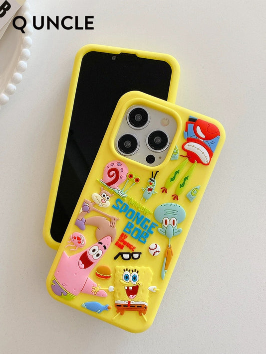 Cartoon Silicone Spongebob Patrick Star with friends Pink Yellow Sea Monster - iPhone Case 15 14 13 Pro ProMax KawaiiGiftLand