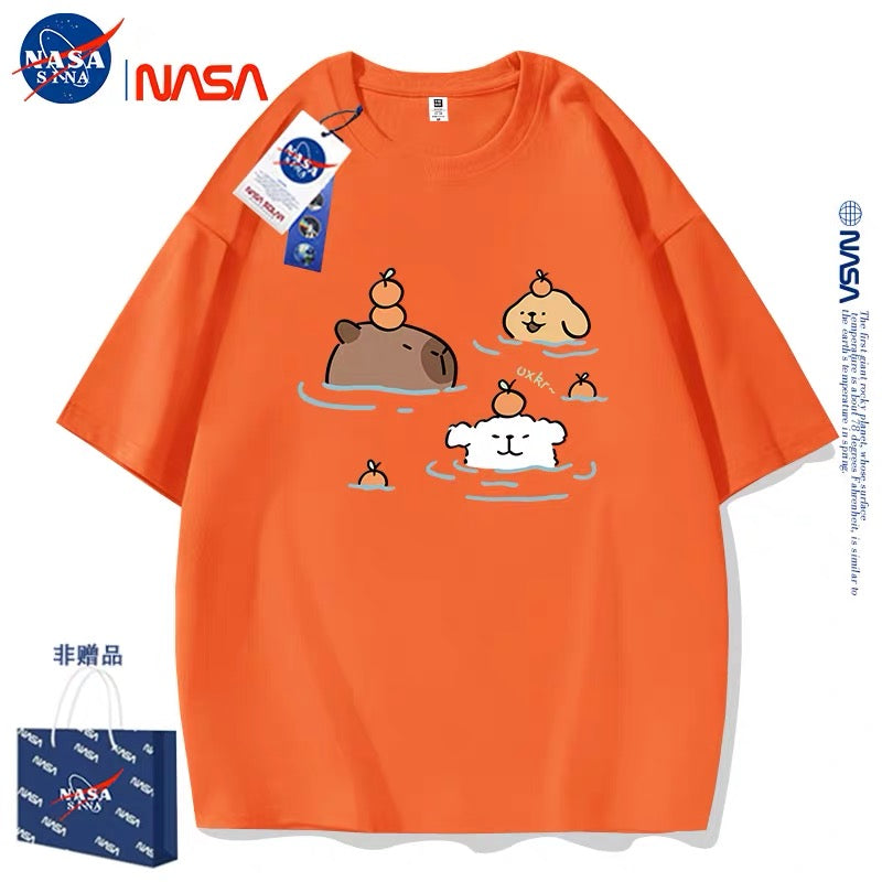Cute Cartoon Doggie Maltese Puppy Style T-Shirt Series | Maltese Hot Spring with Capybara Part1 - Kawaii Fashion Items for Child & Adult