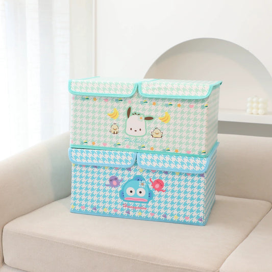 Sanrio 2 Covers Vintage Colourful Storage Box with Cover | Hello Kitty My Melody Kuromi Cinnamoroll Pompompurin Pochacco Hangyodon - Bedroom Girl Gift