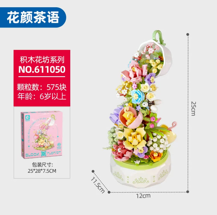 Mini Block Building Romantic Flower Express Love Music Box - with LED Lights Valentine Wedding Gift DIY Handmade Gift KawaiiGiftLand