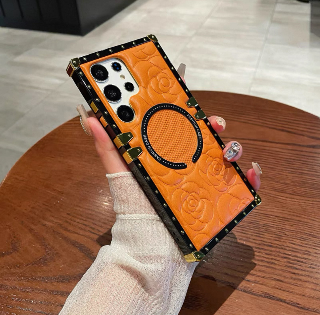 Vintage Style Magnetic Phone Case | Camellia Flower White Black Blue Orange Pink Brown - Phone Case Samsung Galaxy S24 S23 S22 Ultra KawaiiGiftLand