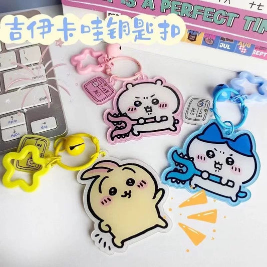 Japanese Cartoon ChiiKawa Acrylic Keychain with Bell | ChiiKawa Hachiware Usagi - Kawaii Item Cute Accessories KawaiiGiftLand