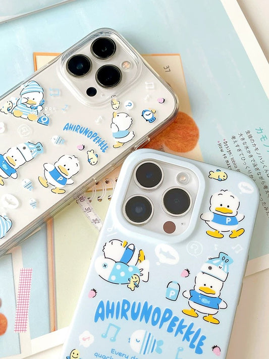 Japanese Cartoon AhirunoPekkle Pekkle Duck Clean Blue Matt iPhone Case 12 13 14 15 Pro Promax