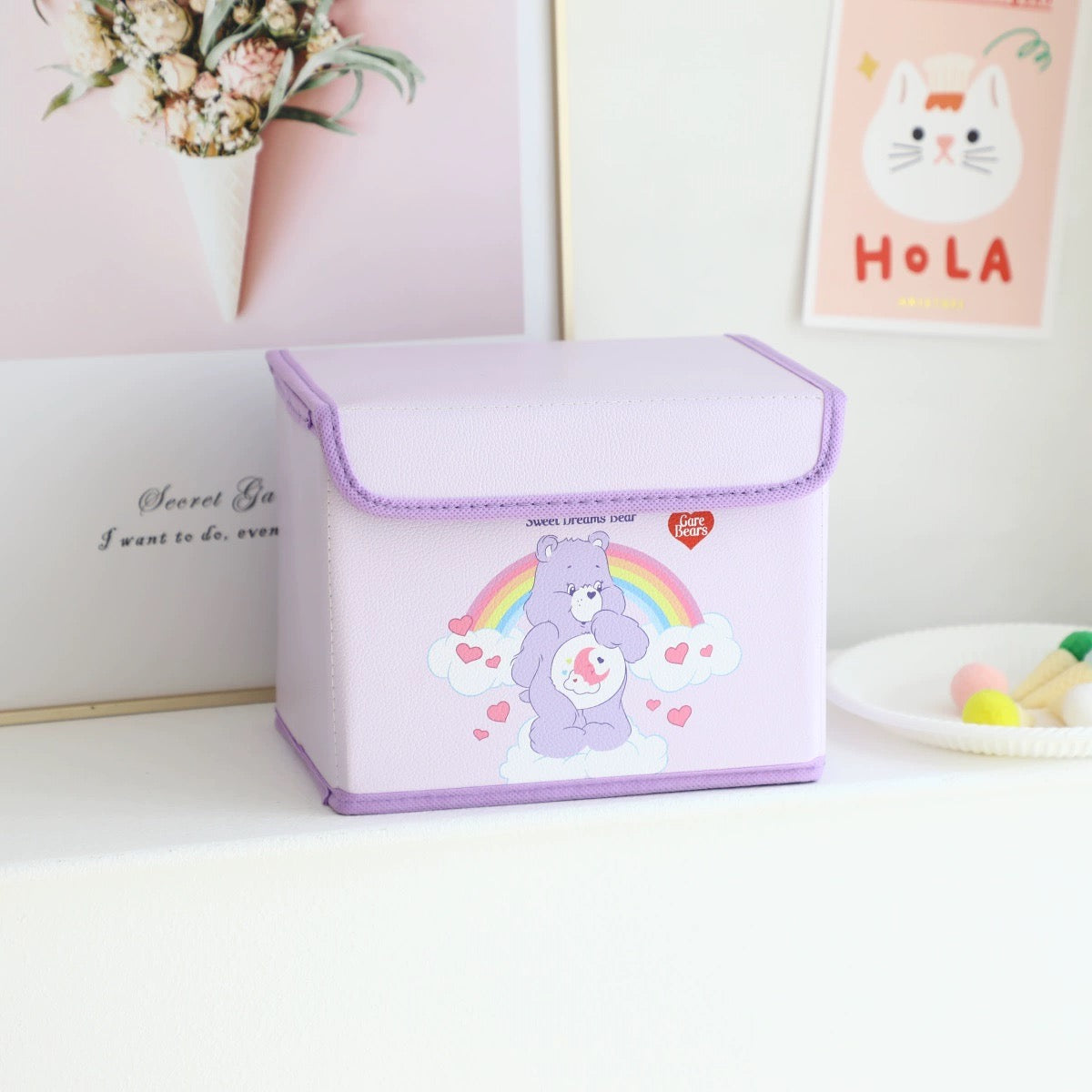 Colourful Bear Storage Box with Cover | Rainbow Cloudy Moon Licky Flowers Pink Blue Purple Green- Bedroom Girl Gift KawaiiGiftLand