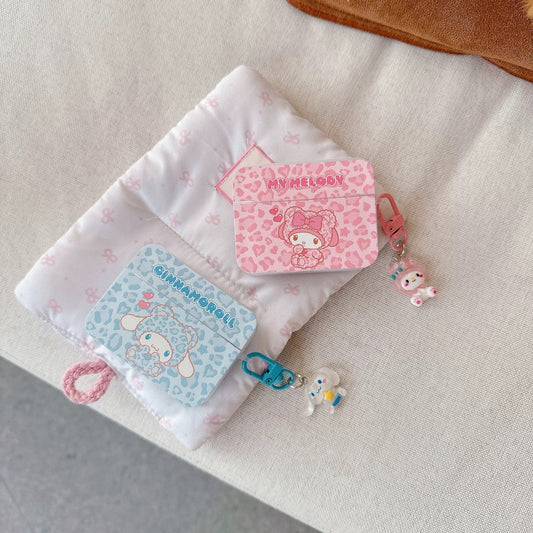 Japanese Cartoon Leopard Sweet Style | Hello Kitty My Melody Kuromi Cinnamoroll Brown Pink Purple Blue with Keychain - AirPods AirPodsPro AirPods3 AirPods4 Case