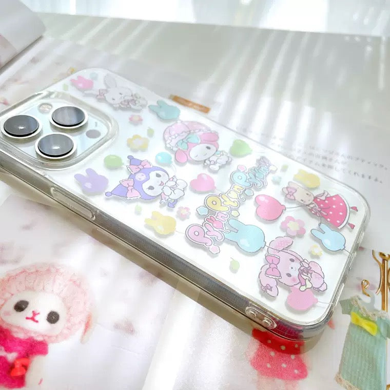 Japanese Cartoon Girlish Party | My Melody Kuromi Sugar Bunny Wish me Mell Marroncream iPhone Case 7 8 PLUS SE2 XS XR X 11 12 13 14 15 Pro Promax mini SE3 KawaiiGiftLand