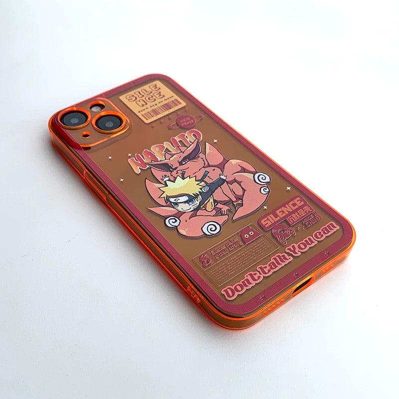 Japanese Anime Naruto Ninja | Fluorescent Orange Clear Case Naruto with Kurama Nine Tails - iPhone Case 7 8 PLUS XS XR X 11 12 13 14 15 16 Pro Promax SE3 SE2 mini KawaiiGiftLand