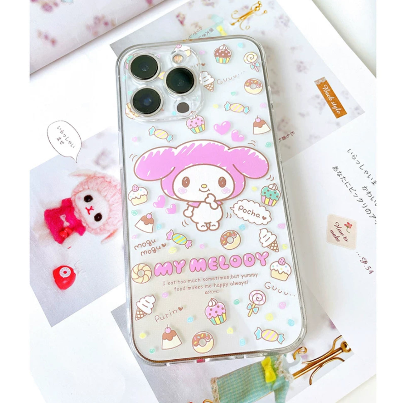 Japanese Cartoon My Melody | Happy with Foods - iPhone Case 12 13 14 15 16 Pro Promax KawaiiGiftLand