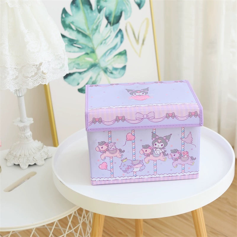 Sanrio Merry Go Round Storage Box with Cover | Hello Kitty My Melody Kuromi Little Twin Stars Cinnamoroll Sanrio Friends - Bedroom Girl Gift KawaiiGiftLand