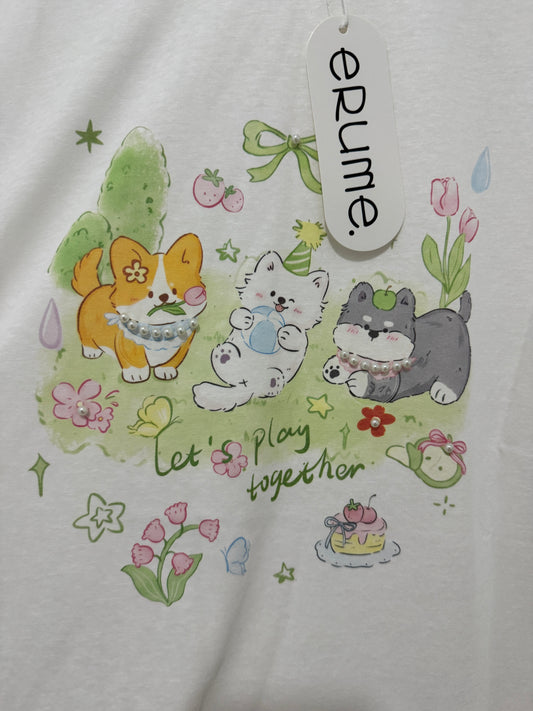 アニマルスタイル Tシャツシリーズ | 3匹の子犬といっしょに遊ぼう - カワイイファッションアイテム