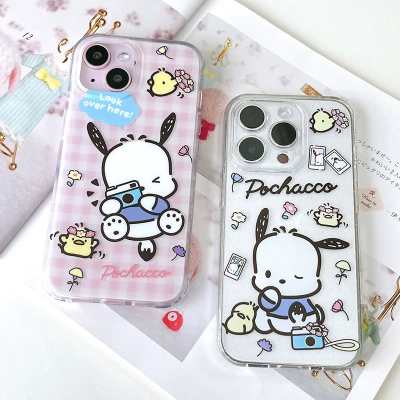 Japanese Cartoon Sanrio Pochacco | Pink Camera & White Traveling Japanese Cartoon Sanrio Pochacco | Pink Camera & White Traveling