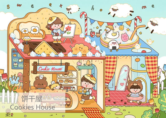 SOULPUZZ 1000 Pieces Puzzle | Cookie House - Cute Boy and Girl with Bear Barkey Puzzle Difficulty Decompression Couples Trendy Gifts Home Decoration KawaiiGiftLand