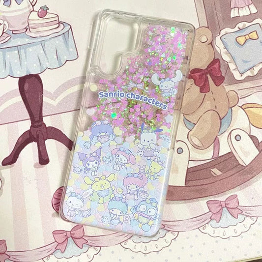 Japanese Cartoon Sanrio Character Baby Party - Glitter QuickSand iPhone Case 6 7 8 PLUS SE2 XS XR X 11 12 13 14 15 16 Pro Promax 12mini 13mini KawaiiGiftLand