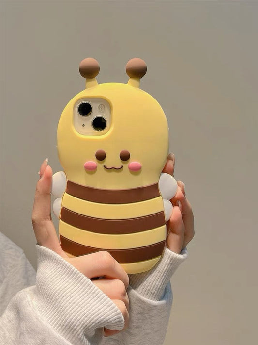 Cute Bee Yellow and Brown Soft iPhone Case 11 12 13 14 15 16 Pro Promax KawaiiGiftLand