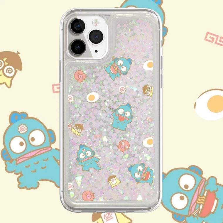 Japanese Cartoon Hangyodon with Noodles - Silver Glitter QuickSand iPh Japanese Cartoon Hangyodon with Noodles - Silver Glitter QuickSand iPh
