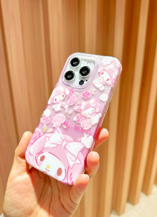 Japanese Cartoon Sanrio | Clean Romantic Rose Garden My Melody - iPhone Case 13 14 15 Pro Promax KawaiiGiftLand