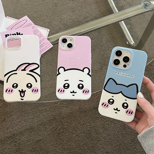 Japanese Cartoon Chiikawa | ChiiKawa Hachiware Usagi Happy Pastel Soft Case - iPhone Case 11 12 13 14 15 16 17 ProMax Pro Plus
