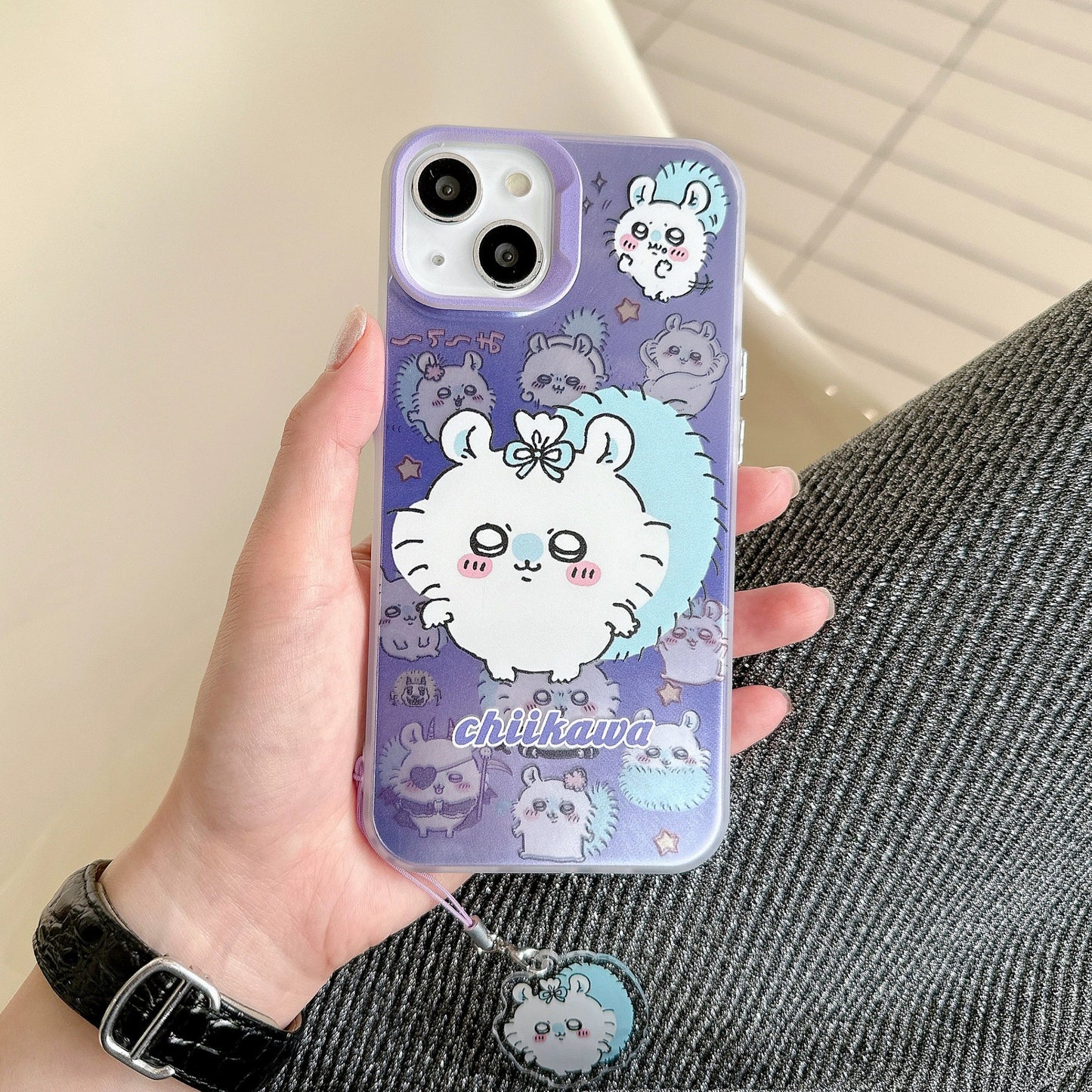 Japanese Cartoon iPhone Case with Strap | Laser ChiiKawa Hachiware Usagi Momonga - iPhone CasePhone Case 7 8 PLUS SE2 XS XR X 11 12 13 14 15 16 Pro Promax 12mini 13mini KawaiiGiftLand