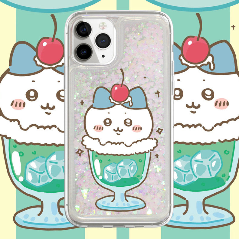 Japanese Cartoon Chiikawa Ice Cream Cup | ChiiKawa Hachiware Usagi Glitter QuickSand iPhone Case 6 7 8 PLUS SE2 XS XR X 11 12 13 14 15 16 Pro Promax 12mini 13mini KawaiiGiftLand