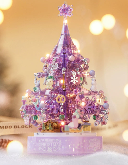 Mini Block Building Block Crystal Christmas Tree Music Box | Purple - DIY Handmade Xmas Gift
