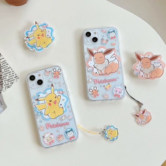Japanese Cartoon Pokemon Hand Drawing Version | Pikachu Eevee - iPhone Case 7 8 PLUS SE2 XS XR X 11 12 13 14 15 16 Pro Promax 12mini 13mini KawaiiGiftLand