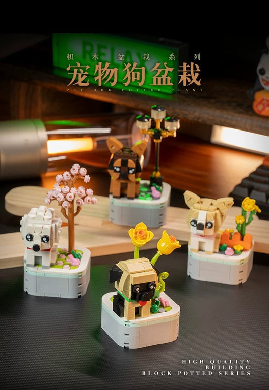 Mini Block Building Dog Plant | Bulldog Poodle Dachshund - Tiny Particle Assembly DIY Handmade Children Gift KawaiiGiftLand