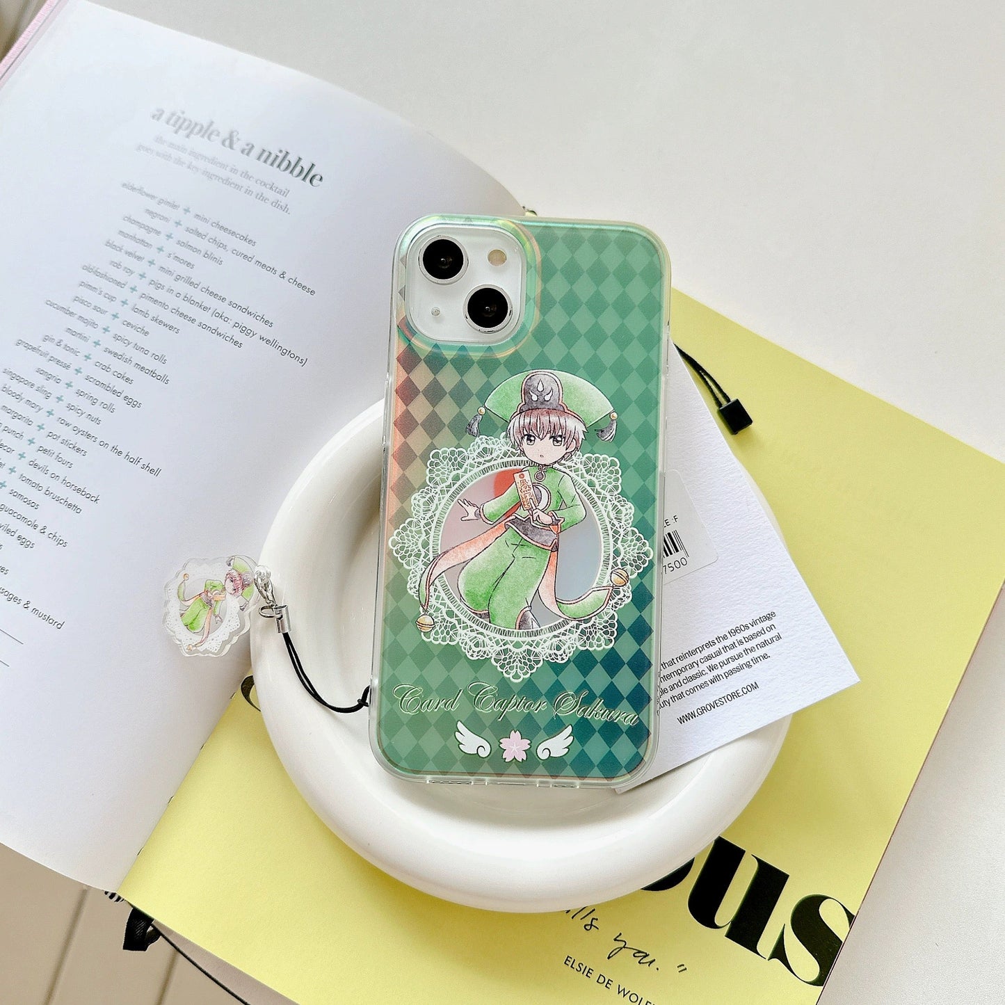 Japanese Cartoon CardCaptorSakura Phone Case with Strap | Laser Sakura Syaoran Tomoyo - iPhone Case PLUS SE2 XS XR X 11 12 13 14 15 16 Pro Promax 12mini 13mini KawaiiGiftLand