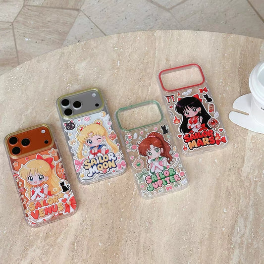 Japanese Cartoon Sailor Moon Gittler Colour Clear Case Version | Sailor Moon Mercury Mars Jupiter Venus - iPhone Case PLUS SE2 XS XR X 11 12 13 14 15 16 16e 17 17e Pro Promax 12mini 13mini