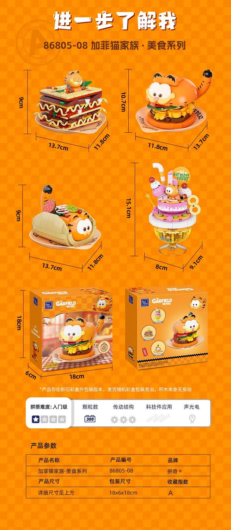 Pan Tasy x Garfield Family | Hamburger - Lovely Cat Exotic Shorthair Building Blocks Toy Collections