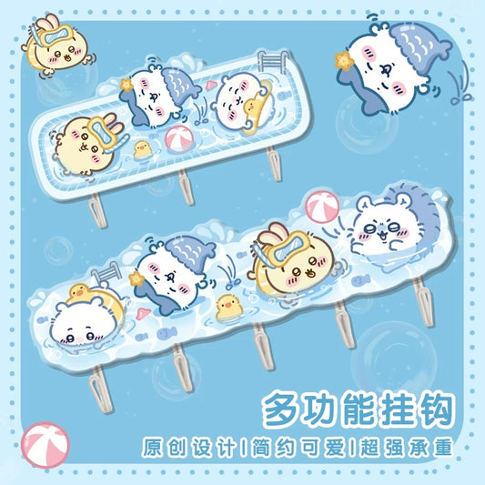 Japanese Cartoon Chiikawa Acrylic Traceless Hook | Summer Time Swimming Pool Mermaid Chiikawa Hachiware Usagi Momonga - Kawaii Style Lovely Decoration