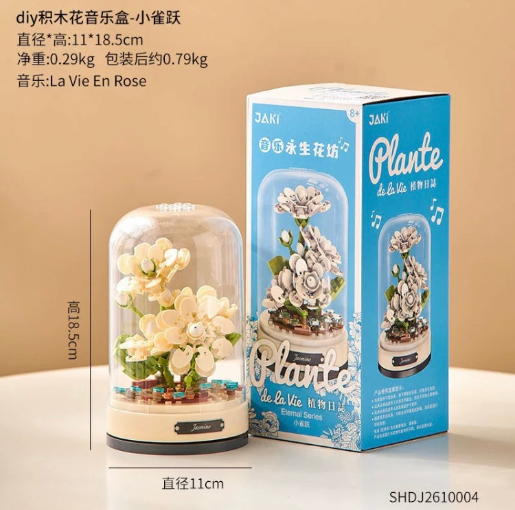 Block Building Romantic Flower Music Box | Hibiscus Rose Lily Bell Jasmine - DIY Valentine Wedding Handmade Gift KawaiiGiftLand