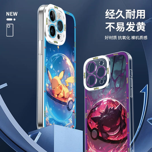 Japan Cartoon Pokemon Sweet Dream in Pokeball | Pikachu Gengar Greninja Squirtle Lucario Bulbasaur - iPhone Case PLUS SE2 XS XR X 11 12 13 14 15 16 16e 17 17e Pro Promax 12mini 13mini