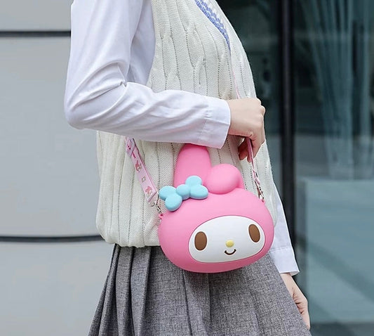 Japan Sanrio Silicone Big Head Shoulder Bag | Hello Kitty My Melody Kuromi Cinnamoroll - Kawaii Bag Birthday Girlfriend Children Gift KawaiiGiftLand