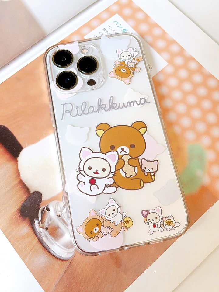 Japanese Cartoon Neko Cat Rilakkuma iPhone Case 7 8 PLUS SE2 XS XR X 11 12 13 14 15 16 Pro Promax mini SE3 KawaiiGiftLand