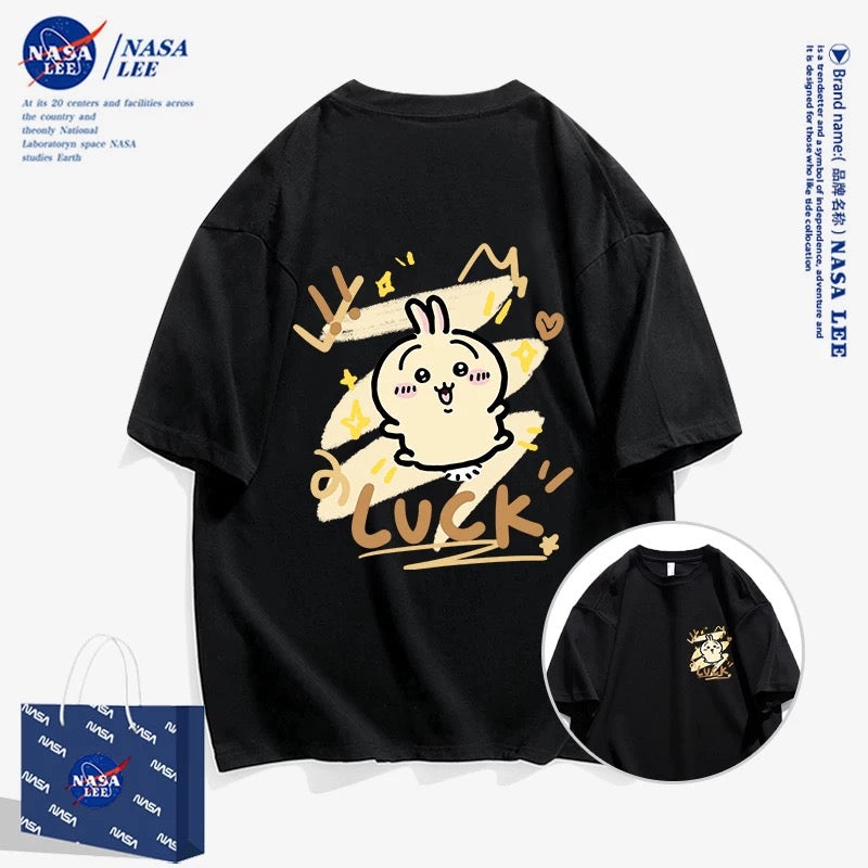 Japanese Cartoon ChiiKawa Casual Style T-Shirt Series | Usagi Luck Front & Back - Kawaii Fashion Items