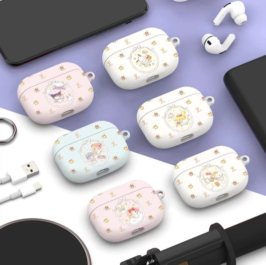 Japanese Cartoon Sanrio Sweet Angel Style | Hello Kitty Little Twin Stars My Melody Kuromi Cinnamoroll Pompompurin Pochacco Tuxedosam White Pink Blue with Keychain - AirPods AirPodsPro AirPods3 AirPods4 Case