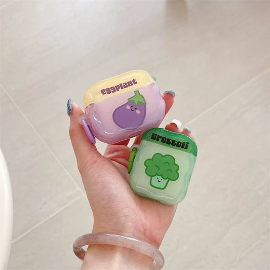 Japanese Cartoon Fun Colourful Vegetable Eggplant Broccoli Pumpkin Onion - AirPods AirPodsPro AirPods3 AirPods4 Case Purple Green Orange White KawaiiGiftLand