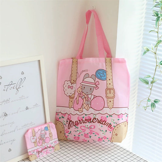 Japanese Cartoon Luggage Style Fold Up Tote Bag | Marron Cream Pochacco Keroppi Hangyodon Bad Badtz Maru Tuxedosam - Kawaii Little Bag KawaiiGiftLand